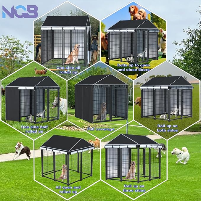 NGB Outdoor Dog Kennel Cover,600d Heavy Duty Waterproof Dog Cages Cover 4.2'Dx4.2'Wx4.5'H for Multiple Brands of Dog Kennels,Full Coverage Windproof Anti-UV,Cover Only,Black.(No Kennel)
