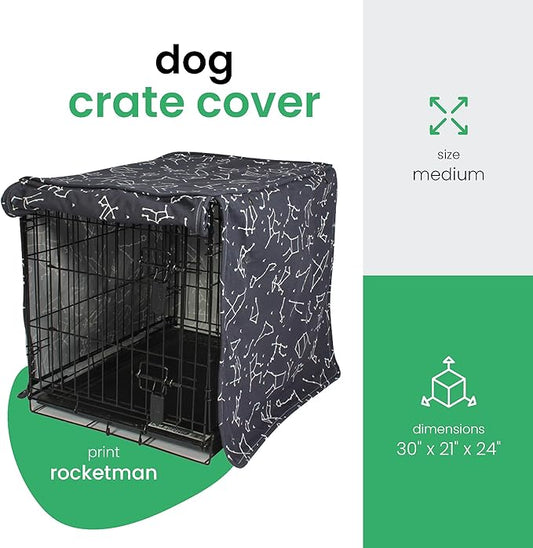 Molly Mutt Rocketman Dog Crate Cover, 100% Cotton Canvas Cover with 2 Roll-Up Panels, Ideal for Dog or Cat Crate, Durable, Washable, and Free of Harmful Chemicals, 30" x 21" x 24"