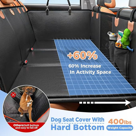 Back Seat Extender for Dogs - Hard Bottom Dog Car Seat Cover for Truck Back Seat, Dog Hammock for Car, Upgraded PU Leather Material, Larger Space, Holds 400lbs