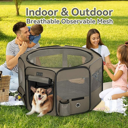 PETSFIT Dog Pen Indoor, Anti-Leakage Bottom, Foldable, Collapsible Dog Playpen Indoor/Outdoor for Cats