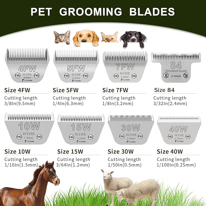 BESTBOMG Size 10W Wide Detachable Pet Dog Grooming Blades-Cutting Length 1/16"(1.5mm),Compatible with Andis,Oster A5,Wahl km10 Clippers