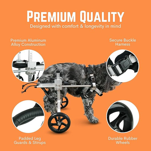 Dog Wheelchair for Back Legs – Small, Medium & Large – Lightweight Aluminum Alloy - Adjustable Wheelchair for Dogs with Disabled Hind Legs – Cat Wheelchair - Dog Carts with Wheels