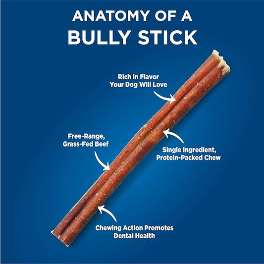 Barkworthies Odor-Free 12-inch Bully Sticks - Healthy Dog Chews - Protein-Packed, Easily digestible, All-Natural Rawhide Alternative Dog Treats - Promotes Dental Health - 3 Count (Pack of 3)