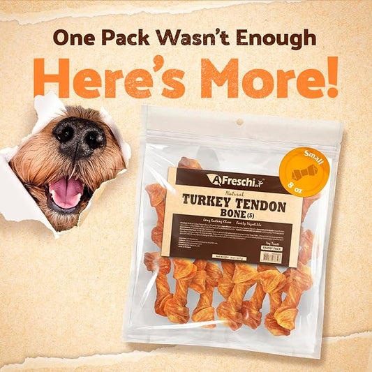 Afreschi Natural Turkey Tendon Bone (S) 8 oz, Turkey Sourced from USA, All Natural Puppy Chew, Hypoallergenic, Rawhide Alternative, for Small Breeds