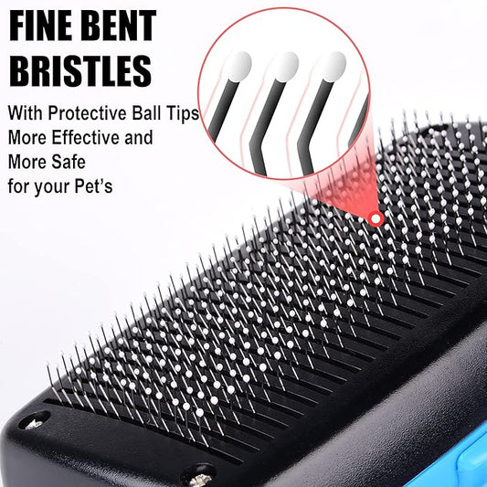Fida Self Cleaning Slicker Brush with Protective Ball Tips, Dog Brush/Cat Brush for Shedding and Grooming Loose Undercoat, Mats - for Small, Medium & Large Dogs and Cats with Short to Long Hair