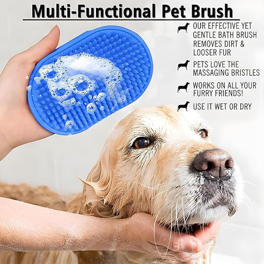 JASLAH 3 PCS Set, Pet Massage Brush Dog Bath Brush for Long/Short Hair Pet Shampoo Brush Soft Silicone Comb for Pets Grooming Bathing Tool Dog Hair Removal Tool, Blue+Yellow+Pink