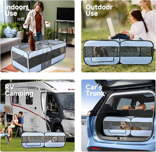 2-in-1 Dog Playpen, 58''Pop Up Cat Puppy Pet Playpen Indoor/Outdoor Cats Enclosed, Cat Dog Tent Crate Cage Kennel, Portable Playpen for Kitten, Small Animals Play Pen(No Divider, Unified Space)