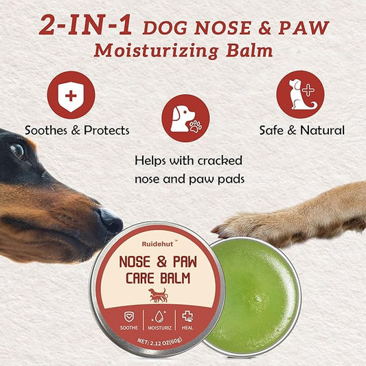 Natural Dog Paw Balm - Dog Nose Balm - Heals, Repairs & Moisturizes for Cracked Paws, Noses - Effective & Safe Dog Paw Protectant - for Dogs & Cats,2.12 Oz