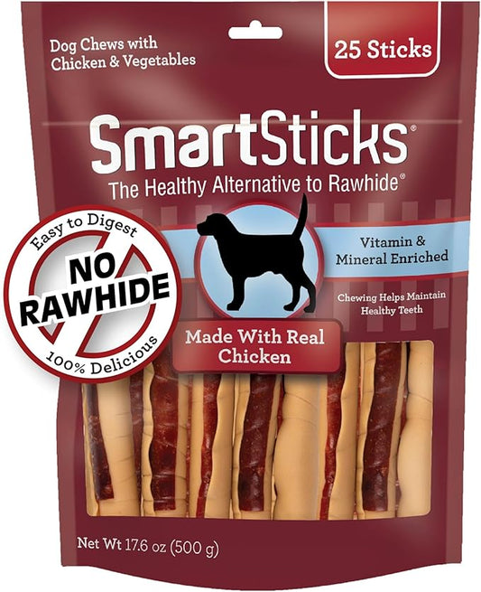 SmartBones SmartSticks, Treat Your Dog to a Rawhide-Free Chew Made With Real Meat and Vegetables, 25 Count (Pack of 1)