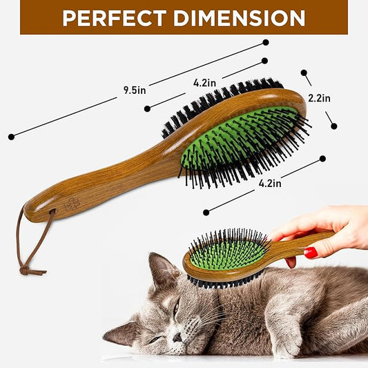 TAKAVU Dog Cat Detangling Brush, Two-Sided Pin & Boar Bristle Grooming Brush for Removing Loose Hair Dirt and Promoting Healthy Coat, De-shedding Pet Supplies Comb, Detangler Brush for Dogs, Cats