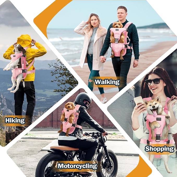 YUDODO Dog Backpack Carrier with Adjustable Safety Buckle Easy-fit Pet Dog Front Carrier for Small Medium Dog Legs Out Dog Chest Carrier for Traveling Walking Cycling (Medium, Pink)
