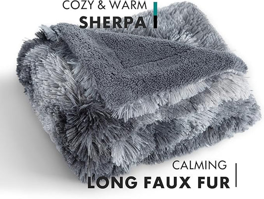 gogobunny Waterproof Dog Blankets for Medium Large Dogs, Soft Fluffy Long Faux Fur Calming Cat Blanket for Couch Bed, Warm Flannel Washable Furniture Protector (50x60 Inch (Pack of 1), Tie-dye Grey)