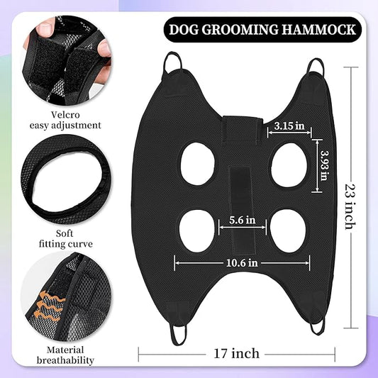 PatiencET Dog Grooming Hammock for Small Dogs Pet Hammock for Nail Trimming Dog Sling for Nail Clipping Dog Hanging Harness (Black S)