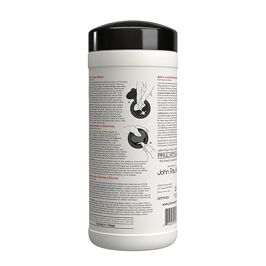 John Paul Pet Tooth & Gum Pet Wipes for Dogs and Cats, 2-in-1, Infused with Peppermint Oil, Safely Cleans Plaque, 45 Count