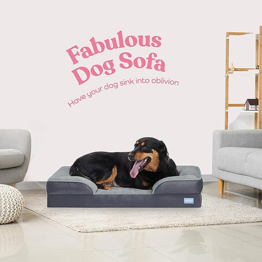 Orthopedic Sofa Dog Bed - Ultra Comfortable Dog Bed for Large Dogs - Breathable & Waterproof Pet Bed- Egg Foam Sofa Bed with Extra Head and Neck Support - (XX-Large, Gray)