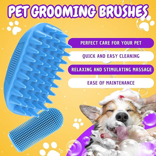 Dog Bath Brush | Dog Scrubber for Bath | Dog Washing Brush | Dog shampoo brush with adjustable handle, Suitable for Pets Deshedding, Washing, Massaging & Grooming | Pack of two.