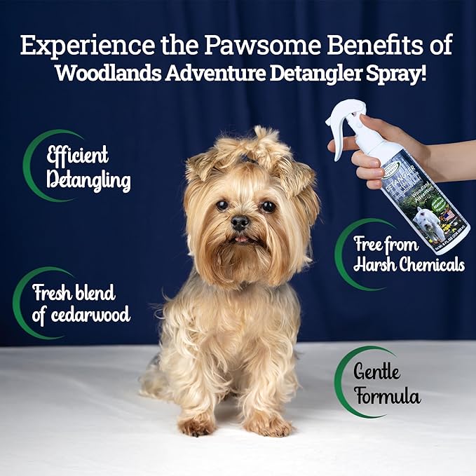 Detangler Spray - Woodland Adventure - Deodorizing Spray for Dogs and Horses, Leave-in Conditioner, Gently Releases Tangles, Softens Coats, Freshens Scent | Made in The USA | 8 oz