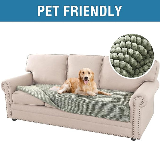 H.VERSAILTEX Plush Chenille Dog Bed Cover Thick Soft Sofa Cover for 3 Cushion Couch Anti Slip Couch Cover Furniture Protector for Dog, Pet, Cat (35" x 82", Sage)