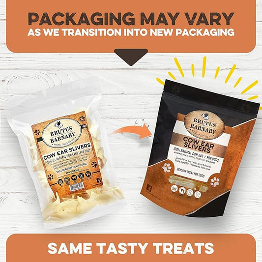 BRUTUS & BARNABY Cow Ears for Dogs; Ear Slivers are Great for Puppy Teething, Single Ingredient Beef Ear Slivers for Small to Medium Size Dogs (250grams)