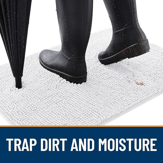 OLANLY Dog Door Mat for Muddy Paws 59x24, Absorbs Moisture and Dirt, Absorbent Non-Slip Washable Mat, Quick Dry Chenille, Mud Mat for Dogs, Entry Indoor Door Mat for Inside Floor, White