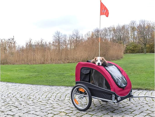 TRIXIE Convertible Dog Bike Trailer and Pet Stroller for Small to Medium Dogs up to 48 lbs, Quick Set-up and Fold Down, Red