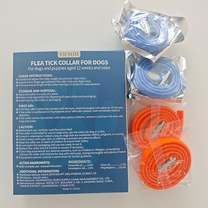 Dog Flea and Tick Collar 4 Pack, Waterproof Adjustable Collar for Dogs and Puppies, 32-Month Prevention, Blue & Orange