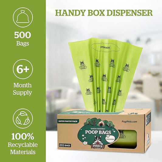 Pogi's Poop n' Wipe Combo - 500 Unscented Dog Poop Bags and 100 Plant-based Grooming Wipes Bundle