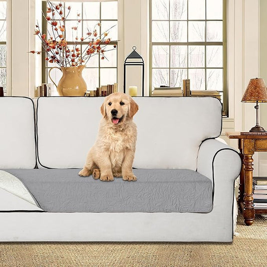 Easy-Going Waterproof Dog Bed Cover Reversible Leak Proof Pet Blanket Replacement Mat for Furniture Washable Couch Cover Sofa Cover for Dogs Cat(30x53 Inch, Light Gray/Ivory)