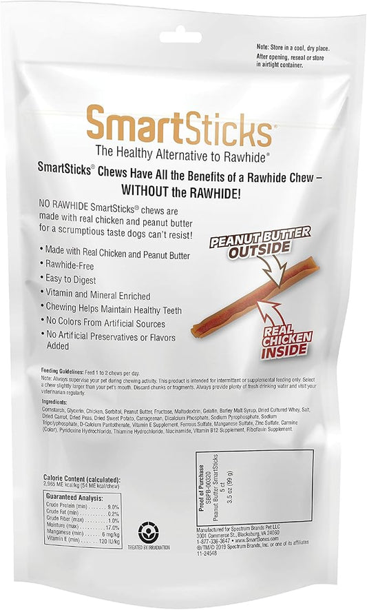 SmartBones SmartSticks, Treat Your Dog to a Rawhide-Free Chew Made With Real Peanut Butter, 5 count