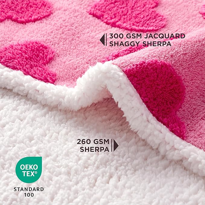 Lesure Waterproof Puppy Blanket for Small Dogs - Washable Double Sided Dog Blankets with Warm Jacquard Shag and Soft Sherpa Fleece, Pet Cat Blanket for Couch Protection, Love Pattern Design,Pink