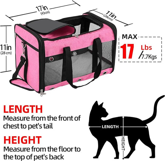Soft Sided Cat/Dog Carrier,Collapsible Pets Travel Carriers for Pet/Puppy with Shoulder Strap & Removable Mat,Mesh Top Load Small Dogs/Cats Carry Bag Up to 17 Lbs TSA Airline Approved(Pink,M)
