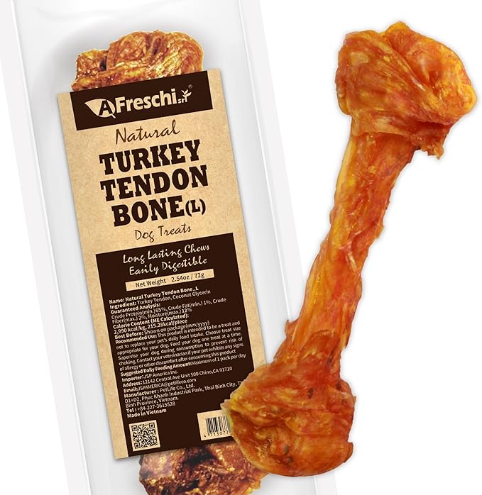 Afreschi Natural Turkey Tendon Bone (L) 10 Units/Box, Dog Treats for Signature Series, All Natural Human Grade Puppy Chew, Turkey Sourced from USA, Hypoallergenic, Rawhide Alternative