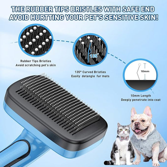 Dog Brush for Shedding, Self-Cleaning Slicker & Comb, Nail Clipper, Bath Brush, Undercoat Rake. Removes Mats, Tangles, Fur. 6 PCS Kit for Small To Large Dogs, Short & Long Haired Pets. Blue