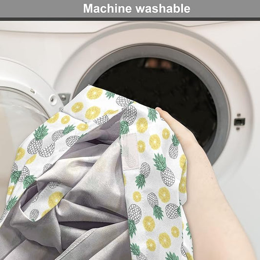 Lunarable Pineapple Dog Crate Cover, Doodle Style Whole and Sliced Pieces, Easy to Use Pet Kennel Cover for Medium Large Dogs, 36 Inch, White Yellow Jade Green