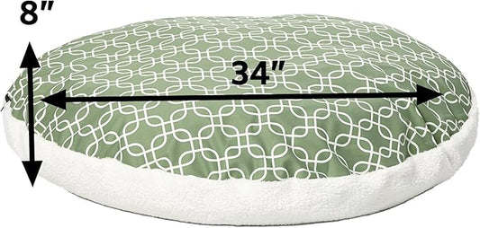 Midwest Homes for Pets PF0034T-FGR Over-Stuffed Dog Bed, Medium, 34" Round, Medium Dog Breed, Green Geometric Pattern