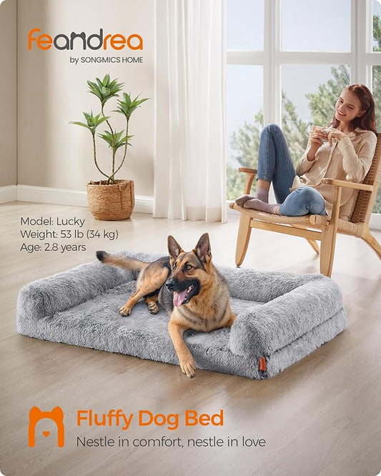Feandrea Dog Bed, Orthopaedic Dog Sofa Bed for Large Dogs, Waterproof Ped Bed with Removable Washable Cover, 48 x 33.5 x 9.5 Inches, Gray Ombré UPGW234G01