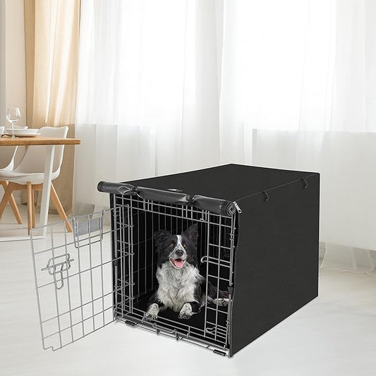 X-ZONE PET Double Door Dog Crate Cover - Polyester Pet Kennel Cover (Fits 24 30 36 42 48 inches Wire Crate) (48 Inch, Black)