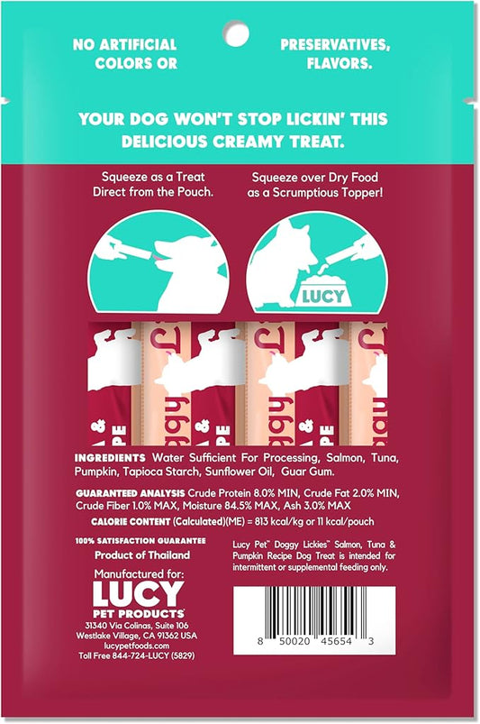 Lucy Pet® Doggy Lickies™ Salmon, Tuna & Pumpkin Recipe Creamy Purée Dog Treat 4oz