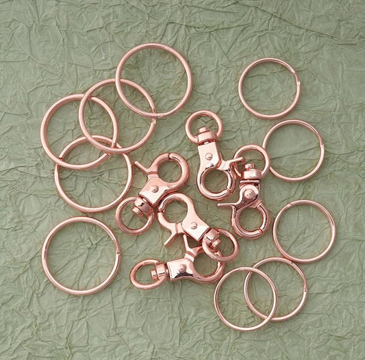 5 Pcs Dog Tag Clips with 5 Pcs 3/4 Inch Keychain 5 Pcs 1 Inch Keychain MultiPurpose Metal Dog Tag Rings for Pet Kitten Cat Collars ID Holder Harnesses (Rose Gold)