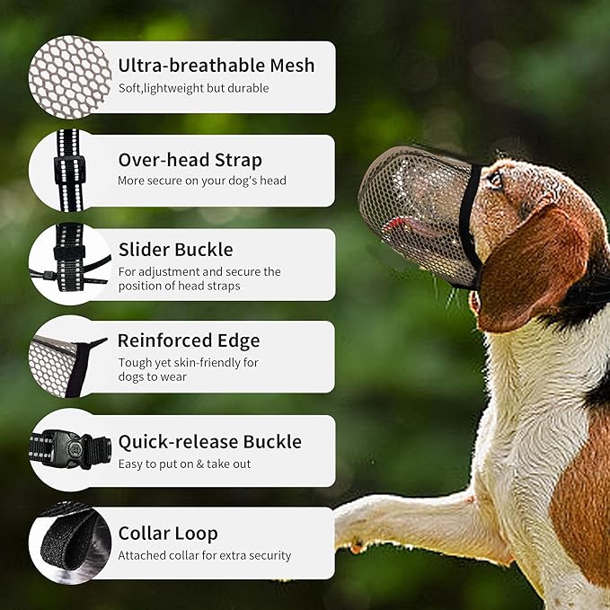Dog Muzzle, Breathable Soft Muzzle for Extra Large Dogs to Anti & Prevent Barking Biting Chewing, Reflective & Adjustable Basket Muzzle with Air Mesh for German Shepherd Brown XXL