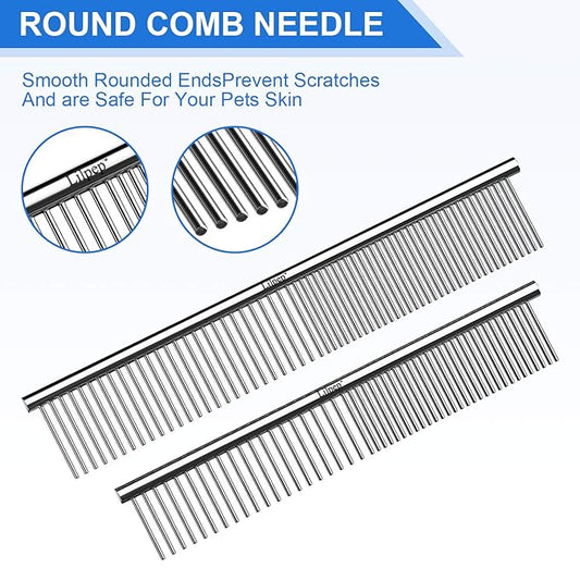 2PCS Stainless Steel Metal Dog Comb, For Removing Tangled Mats And Massaging Pet Combs, Professional Pet Grooming Tools
