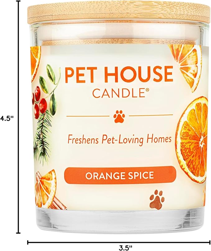 One Fur All Pet House Candle - Plant-Based/Soy, Long Lasting Pet Odor Candle for Home - Orange Spice
