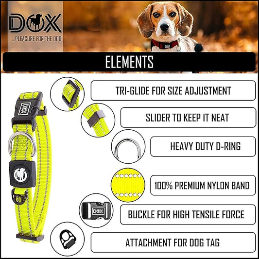 DDOXX Reflective Nylon Dog Collar - Strong and Adjustable Collars Dogs - M (Yellow)