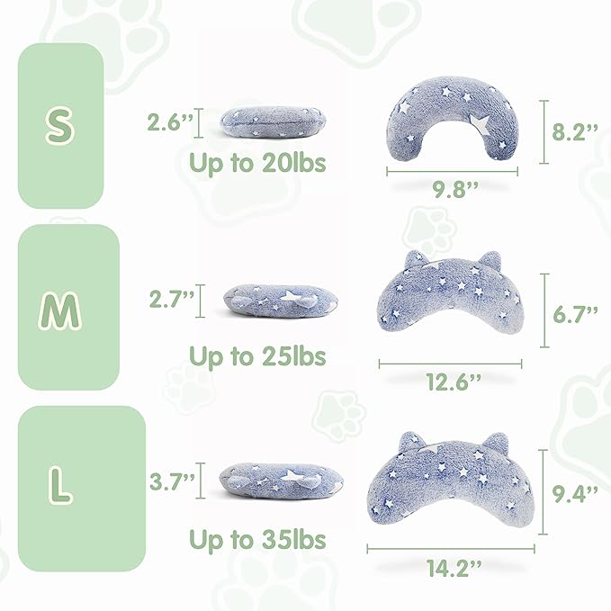 Dog Pillows for Medium Dogs, Glow in The Dark Soft Dog Neck Pillow, U-Shaped Pillow for Cat and Dog, Machine Washable Dog Toy & Dog Birthday Gift (Glow Blue, M)