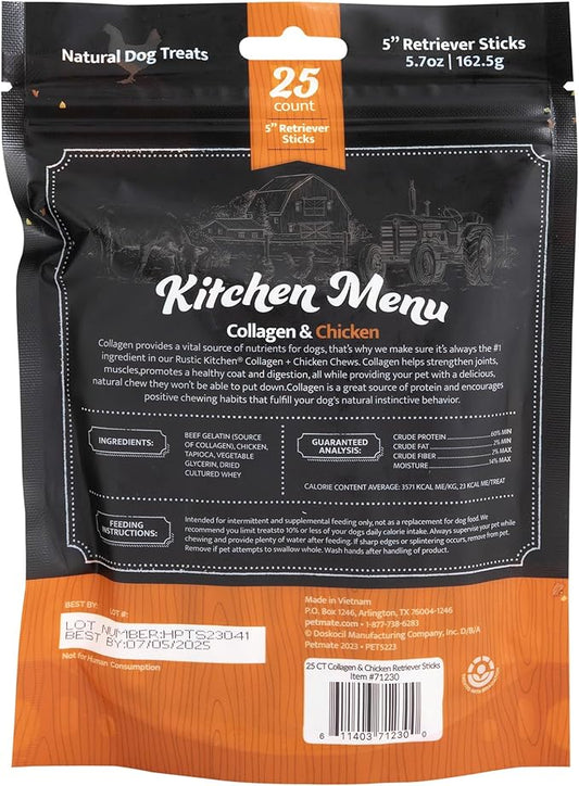 Chicken Collagen Sticks for Dogs, Dog Chews Long Lasting, Rawhide Free, 25 Count (Real Chicken), Bully Sticks for Large, Medium, and Small Dogs