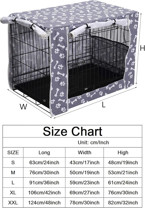 Dog Crate Cover Kennel Dogs Covers fits Small Medium Large crates cage Heavy Nylon Waterproof soundproof Indoor Outdoor - Cover only - Grey Bone paw - 48 inch