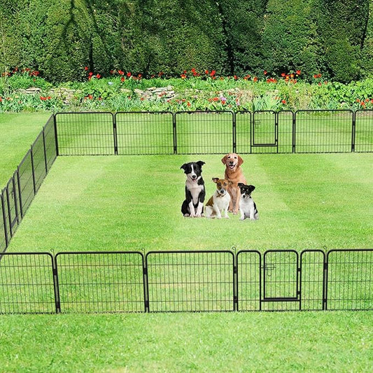 FDW Dog Playpen Dog Pen Dog Kennel 24 Panels 24 Inch Hight Indoor Outdoor Folding Metal Portable Puppy Exercise Pen Heavy Duty Dog Fence for Yard Camping,Black