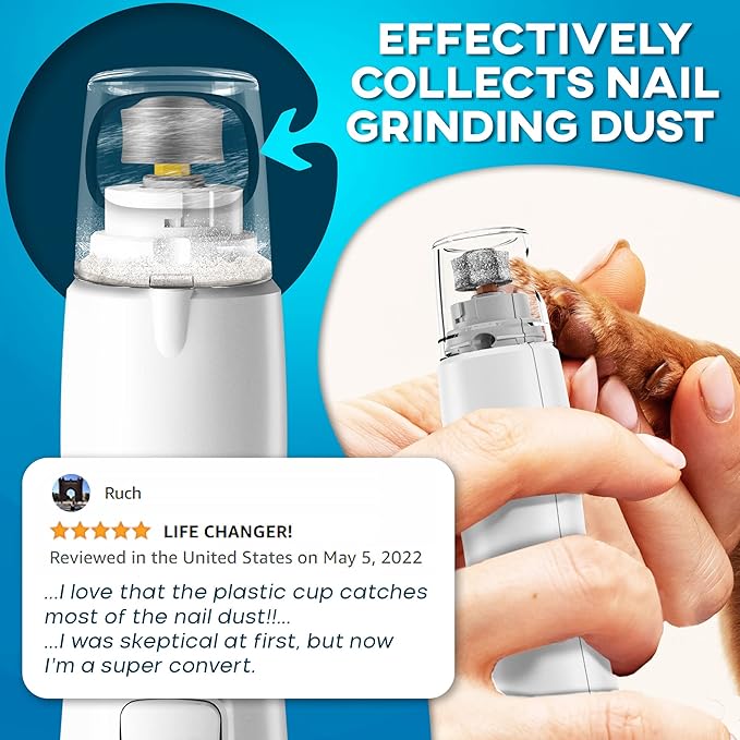 Low Vibration Dog Nail Grinder with LED Light – 2-Speed Quiet Nail Trimmer for Small & Medium Dogs, Cats, and Other Pets Professional Grinder
