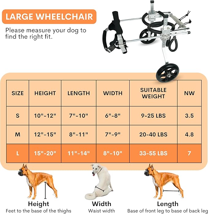 Dog Wheelchair for Back Legs – Small, Medium & Large – Lightweight Aluminum Alloy - Adjustable Wheelchair for Dogs with Disabled Hind Legs – Cat Wheelchair - Dog Carts with Wheels