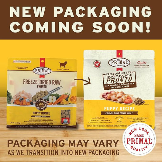 Primal Puppy Dog Food, Freeze Dried Dog Food, Pronto; Scoop & Serve, Complete & Balanced Meal; Also Use As Topper or Treat; Premium, Healthy, Grain Free, High Protein Raw Dog Food (16 oz)
